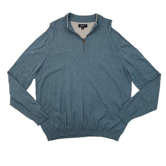 Johnnie O Bailey Sweater Mens XL Mariner Blue Cotton Silk Blend Mock Neck Preppy - Picture 1 of 15
